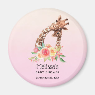 Cute Giraffe Watercolor Mom & Baby Shower Magnet