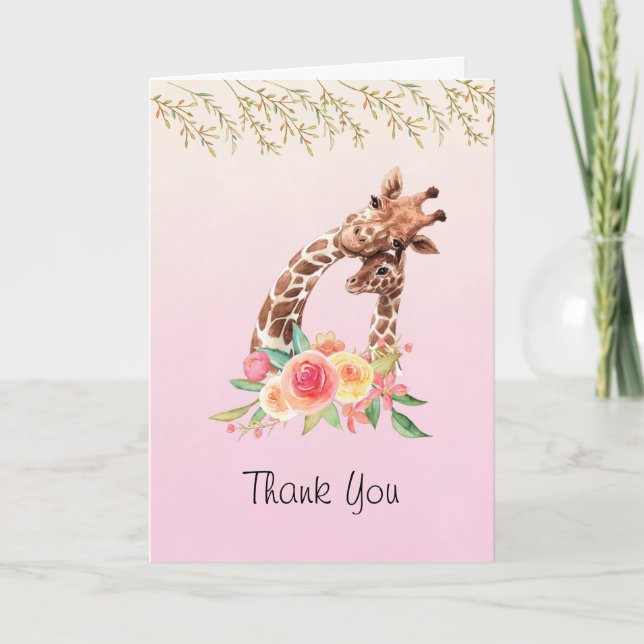 Cute Giraffe Watercolor Mom & Baby Thank You Card (Front)