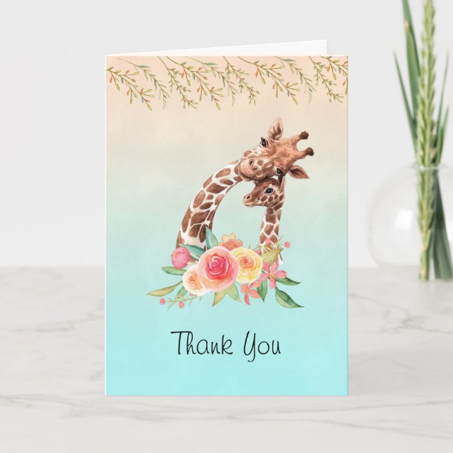 Cute Giraffe Watercolor Mom & Baby Thank You Card (Front)