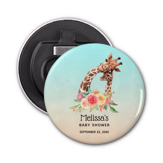 Cute Giraffe Watercolor Mum & Babe Baby Shower Bottle Opener (Front)