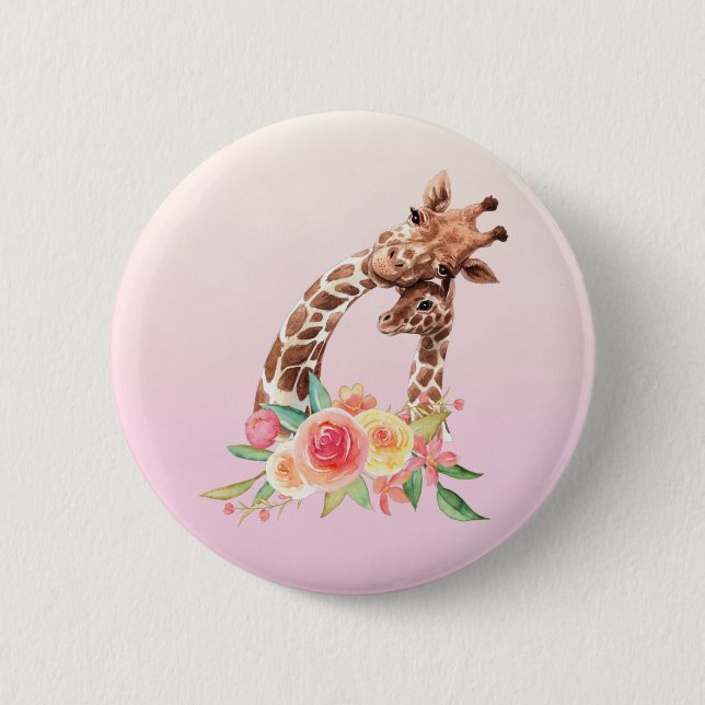 Cute Giraffe Watercolor Mum & Baby 6 Cm Round Badge (Front)