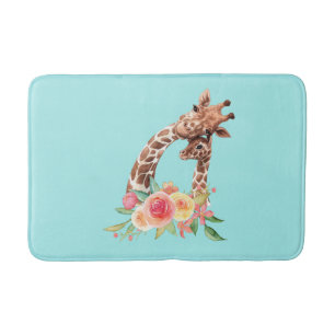 Cute Giraffe Watercolor Mum & Baby Bath Mat
