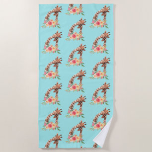 Cute Giraffe Watercolor Mum & Baby Beach Towel
