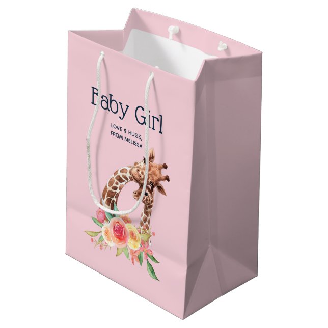 Cute Giraffe Watercolor Mum & Baby Boy Medium Gift Bag (Back Angled)