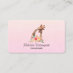Cute Giraffe Watercolor Mum & Baby Business Card