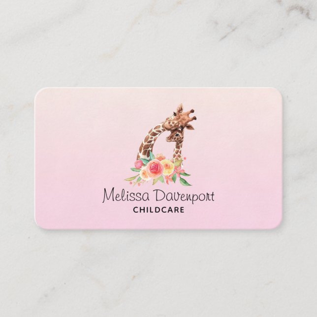 Cute Giraffe Watercolor Mum & Baby Business Card (Front)
