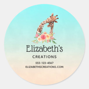Cute Giraffe Watercolor Mum & Baby Business Classic Round Sticker