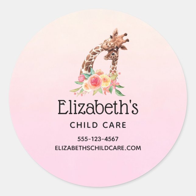 Cute Giraffe Watercolor Mum & Baby Business Classic Round Sticker (Front)