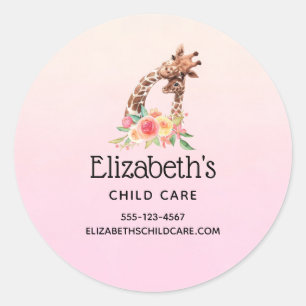 Cute Giraffe Watercolor Mum & Baby Business Classic Round Sticker