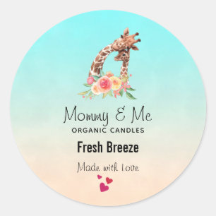 Cute Giraffe Watercolor Mum & Baby Candle Soap Classic Round Sticker