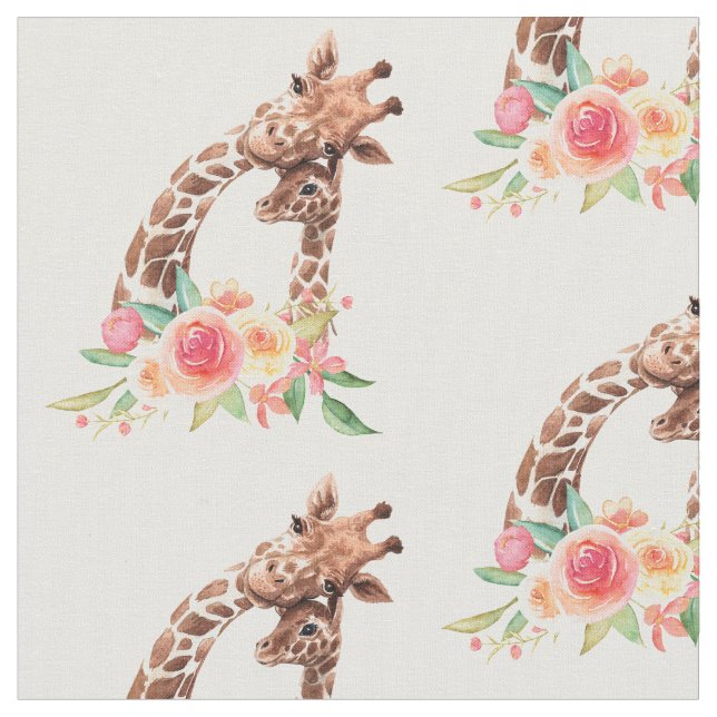 Cute Giraffe Watercolor Mum & Baby Fabric (Close Up)