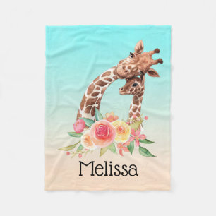 Cute Giraffe Watercolor Mum & Baby Fleece Blanket