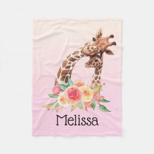 Cute Giraffe Watercolor Mum & Baby Fleece Blanket