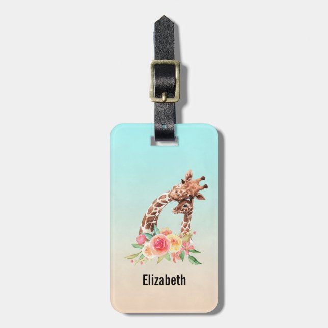 Cute Giraffe Watercolor Mum & Baby Luggage Tag (Front Vertical)
