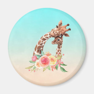 Cute Giraffe Watercolor Mum & Baby Magnet