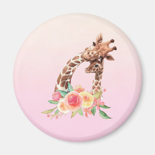 Cute Giraffe Watercolor Mum & Baby Magnet