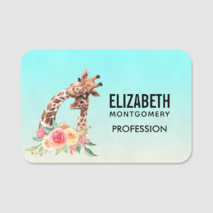 Cute Giraffe Watercolor Mum & Baby Name Tag