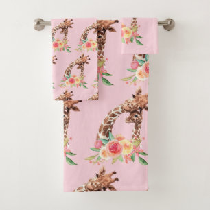 Cute Giraffe Watercolor Mum & Baby Pattern Bath Towel Set