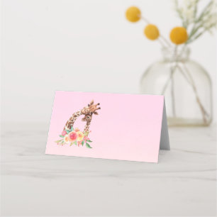 Cute Giraffe Watercolor Mum & Baby Place Card