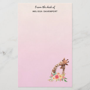 Cute Giraffe Watercolor Mum & Baby Stationery