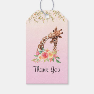 Cute Giraffe Watercolor Mum & Baby  Thank You Gift Tags