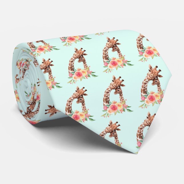 Cute Giraffe Watercolor Mum & Baby Tie (Rolled)