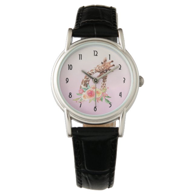 Cute Giraffe Watercolor Mum & Baby Watch (Front)