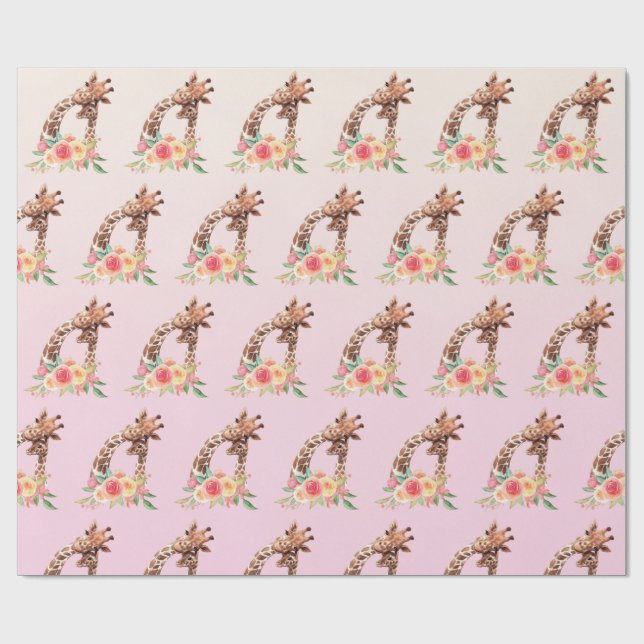 Cute Giraffe Watercolor Mum & Baby Wrapping Paper (Flat)