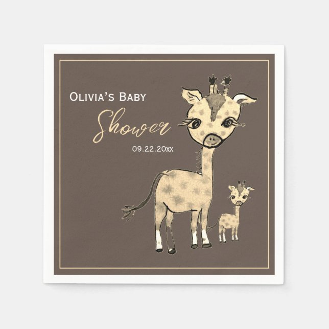 Cute Giraffe Watercolor Rustic  Napkin (Front)