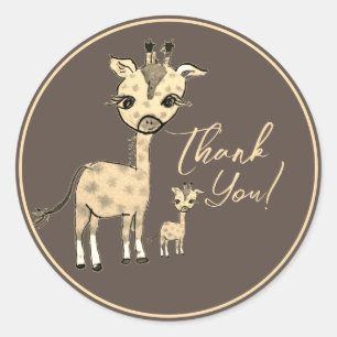 Cute Giraffe Watercolor Rustic Thank You Classic Round Sticker