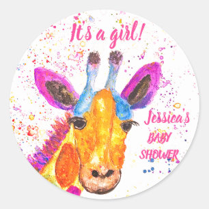 Cute Giraffe Watercolor Safari Jungle Baby Shower  Classic Round Sticker