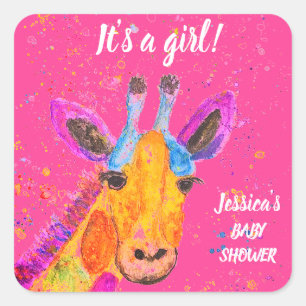 Cute Giraffe Watercolor Safari Jungle Baby Shower  Square Sticker
