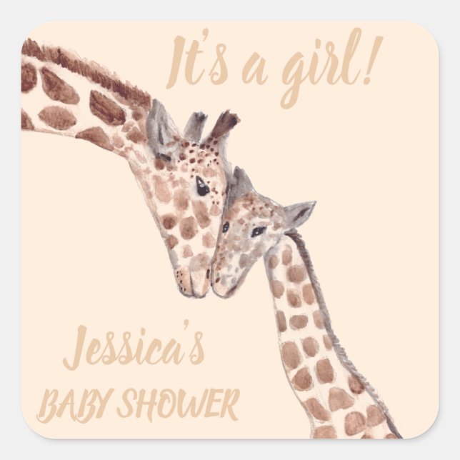 Cute Giraffe Watercolor Safari Jungle Baby Shower  Square Sticker (Front)