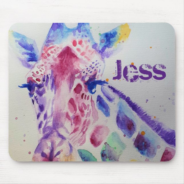 Cute Giraffe Watercolour Painting Mouse Mat floral (Front)