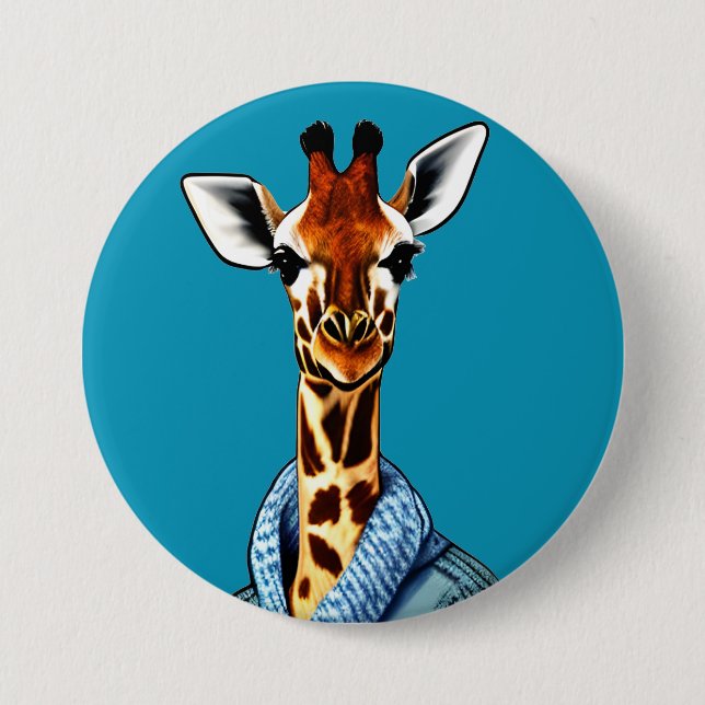 Cute Giraffe Wearing a Denim Jacket 7.5 Cm Round Badge (Front)