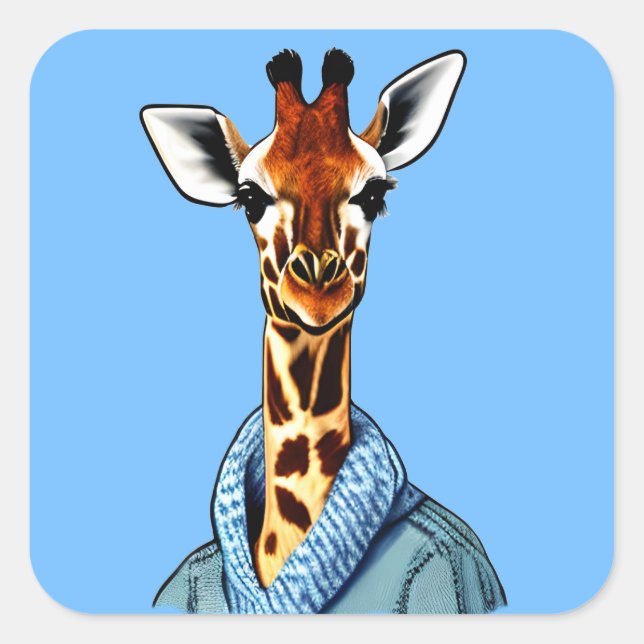 Cute Giraffe Wearing a Denim Jacket Square Sticker (Front)