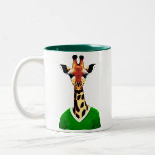 Cute Giraffe Wearing a Green Sweater Two-Tone Coffee Mug