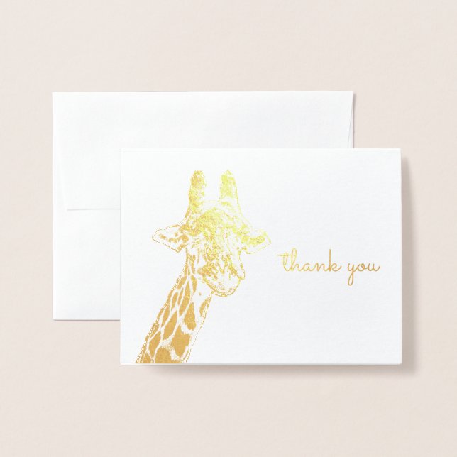 Cute Giraffe Wild African Animal Thank You Foil Card (Front With Envelope)