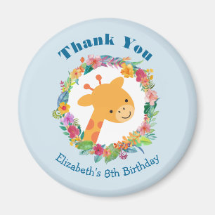 Cute Giraffe with a Floral Wreath Birthday Thanks Magnet