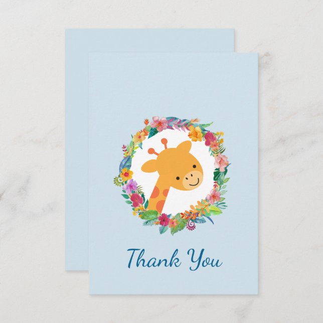 Cute Giraffe with a Floral Wreath Party Thank You Invitation (Front/Back)