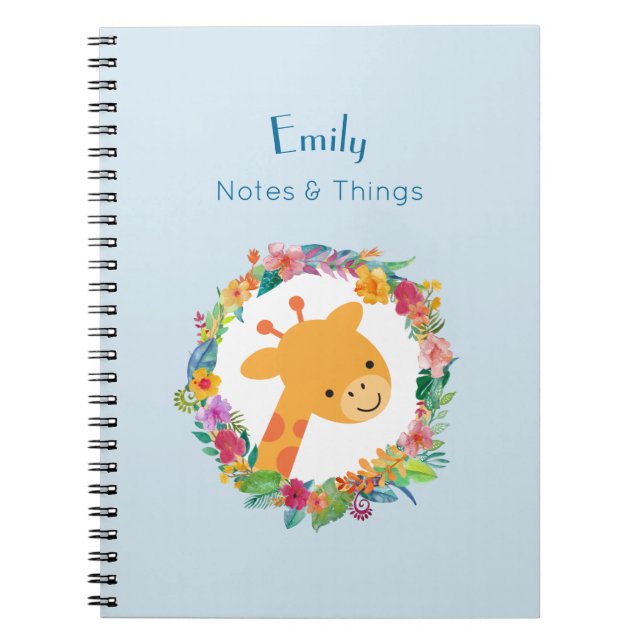 Cute Giraffe with a Floral Wreath Personalised Notebook (Front)
