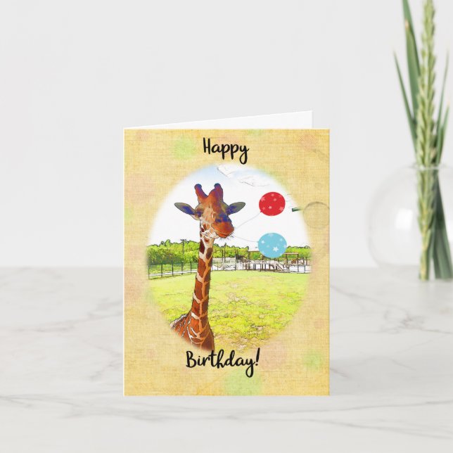 Cute Giraffe with Birthday Balloons Card (Front)
