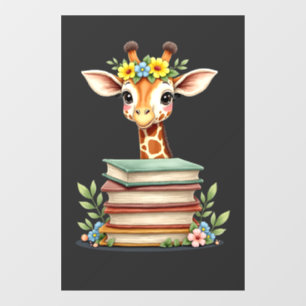 Cute Giraffe With Book Floral Bookworm Librarian B
