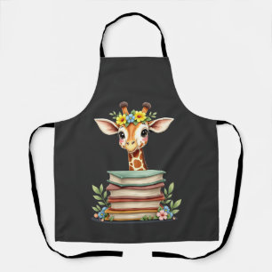 Cute Giraffe With Book Floral Bookworm Librarian B Apron