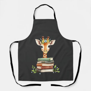 Cute Giraffe With Book Floral Bookworm Librarian B Apron