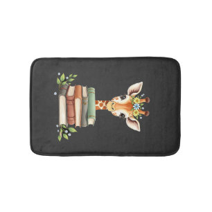 Cute Giraffe With Book Floral Bookworm Librarian B Bath Mat
