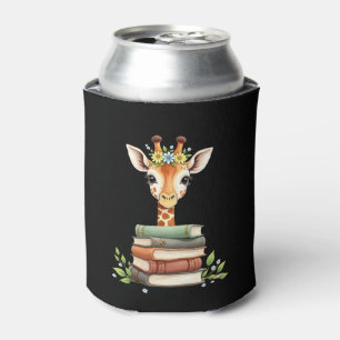 Cute Giraffe With Book Floral Bookworm Librarian B Can Cooler