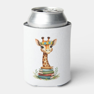 Cute Giraffe With Book Floral Bookworm Librarian B Can Cooler