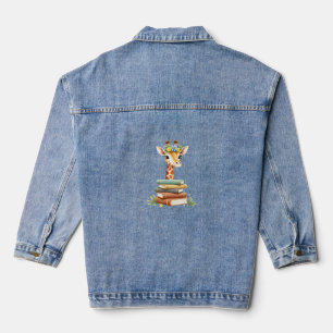 Cute Giraffe With Book Floral Bookworm Librarian B Denim Jacket
