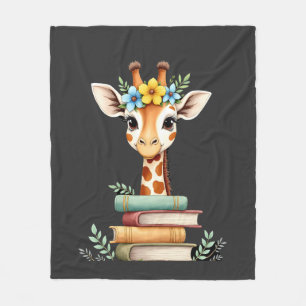 Cute Giraffe With Book Floral Bookworm Librarian B Fleece Blanket